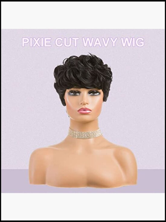 Short Curly Pixie Cut Wig Heat Resistant Fiber with Bangs Average Cap Size main image 4